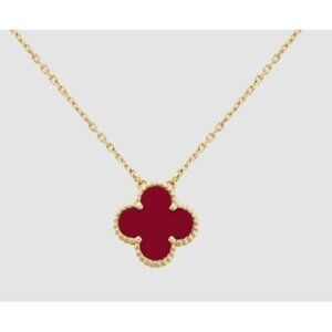 Elegant Gold Plated Red Flower Pendant Necklace